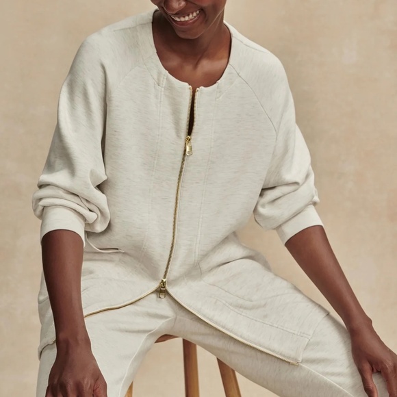 NWT Varley Augusta Zip-Through Sweat in Ivory Marl - Picture 4 of 6